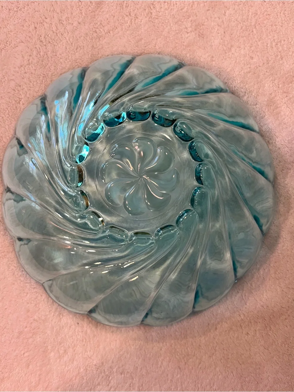 Hazel Atlas Capri Blue Glass Bowl Vintage Mid Century Swirl Scalloped 9